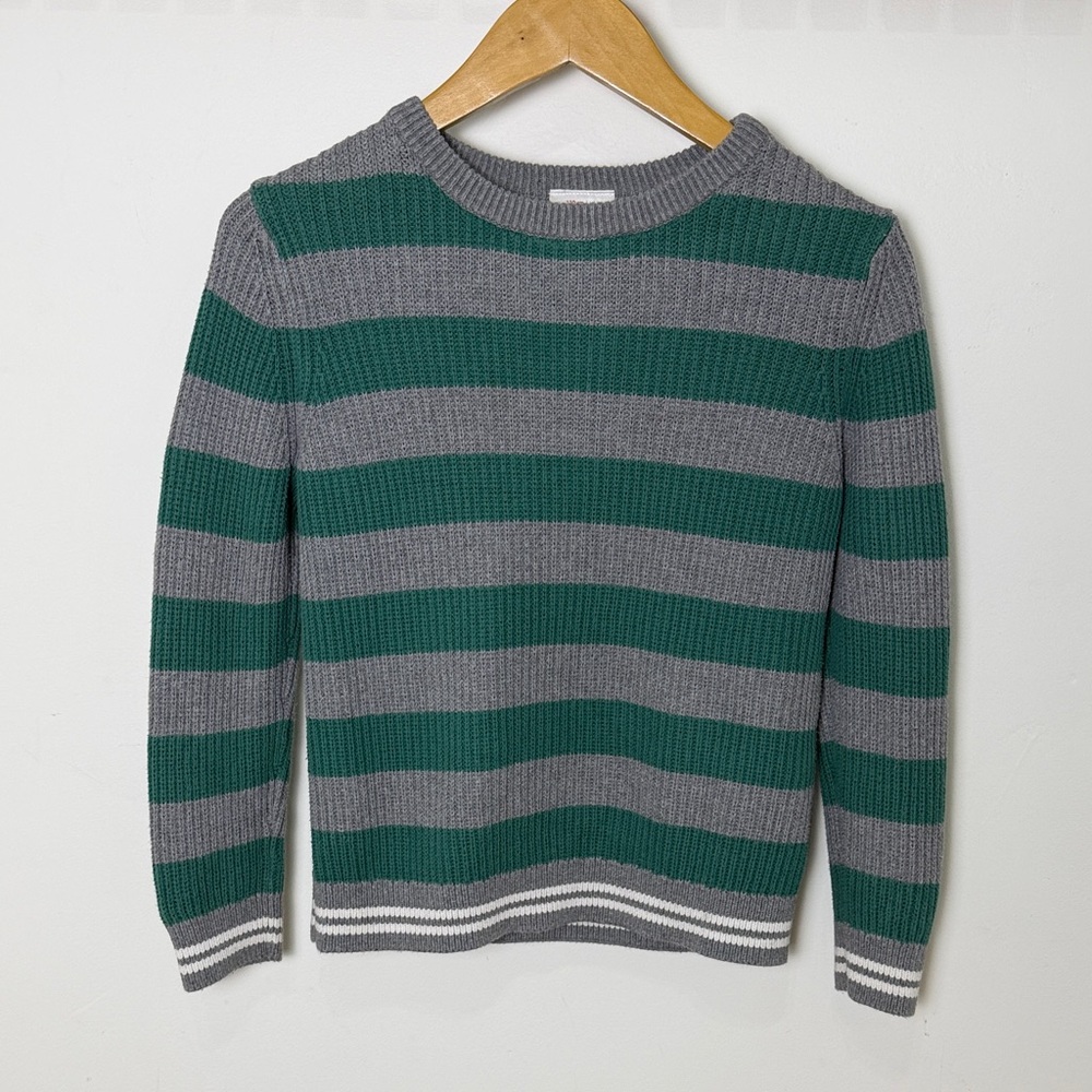 Hanna Andersson Boy’s Green and Gray Striped Crewneck Sweater Size 8